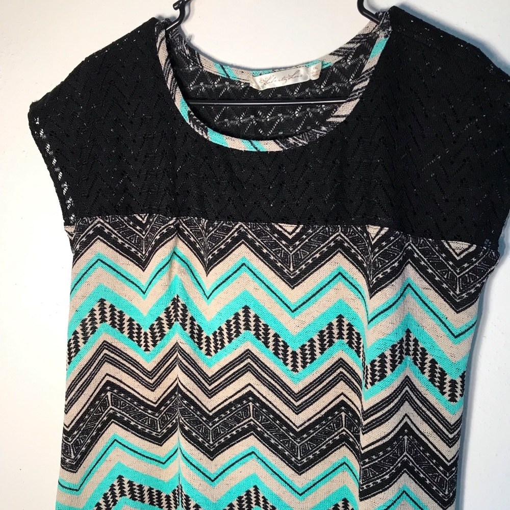 Liberty Love Abstract Art lace trim Top 1 XL